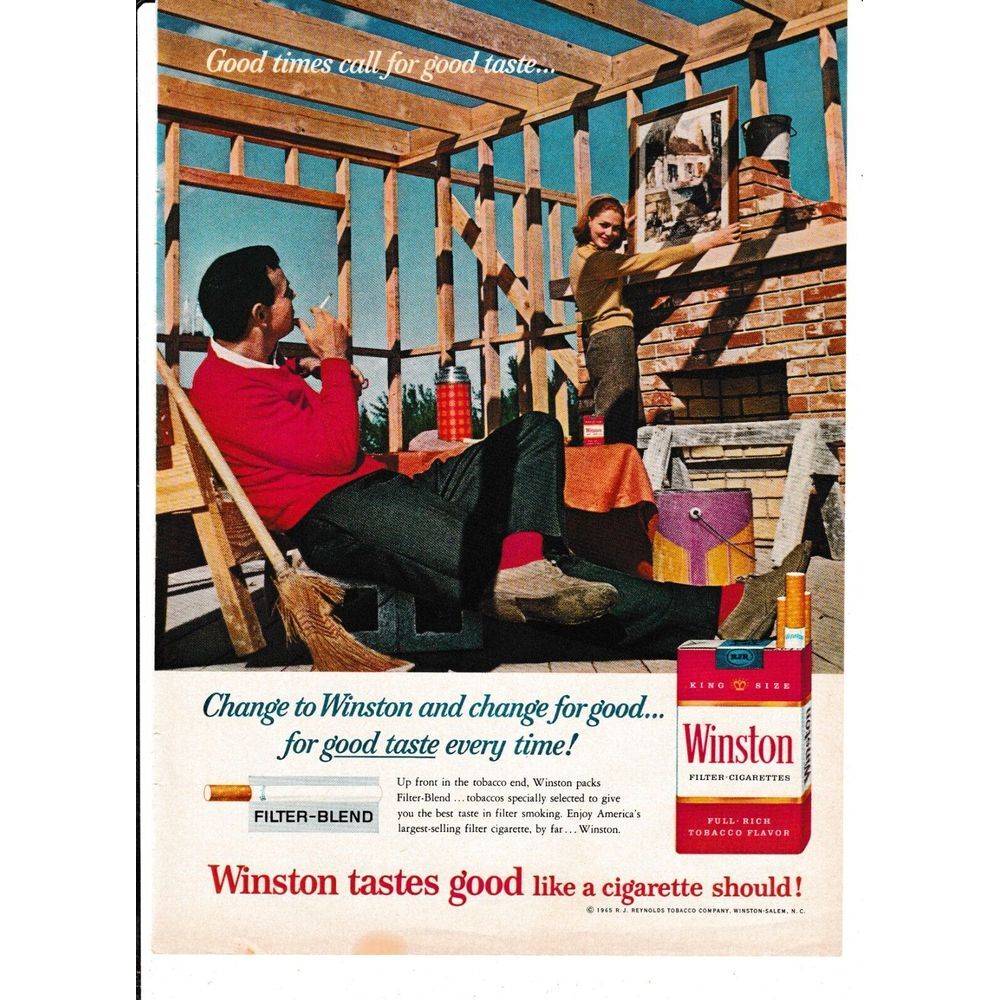 Winston‎ Cigarettes Color Print Ad Home Building VINTAGE ADVERTISING 1965
